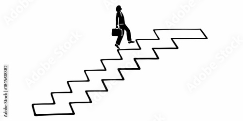 Businessman climbing up stairs toward success achievement and leadership concept illustration
