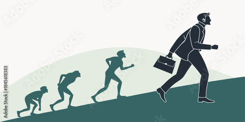 Black vector silhouette illustration of a young woman running in a fitness competition or marathon race