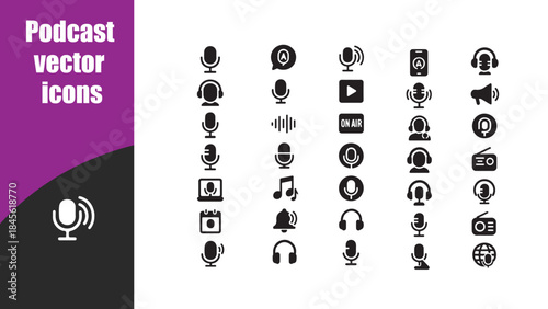 Podcast vector  icons set