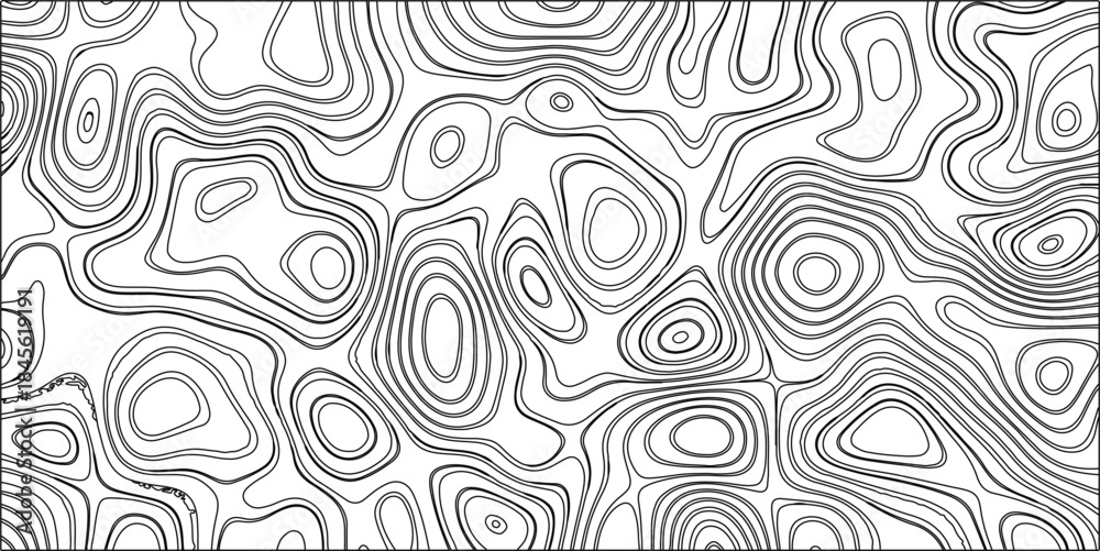 Obraz premium Black and white abstract topographic map contour lines creating a bold, graphic pattern with a clean white background, ideal for minimalist designs and artistic backgrounds