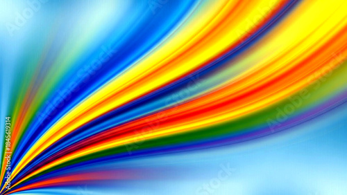 Vibrant multicolored streaks radiating from a central point on a blurred blue background with a white lower section