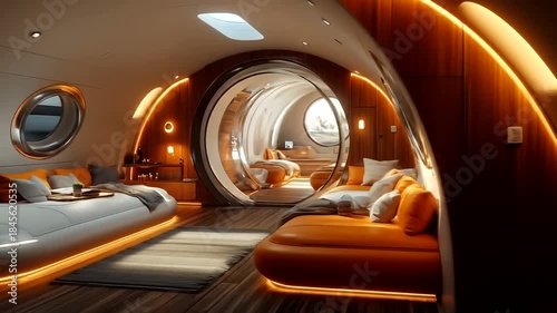 Luxurious Private Jet Interior with Modern Design and Comfortable Seating.