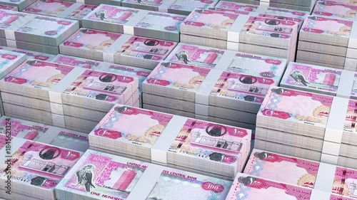 United Arab Emirates 100 Dirham Banknote Horizontal 3D Animation ? Financial Money Flow, Business and Banking Economy, Currency Exchange and Investment Concept