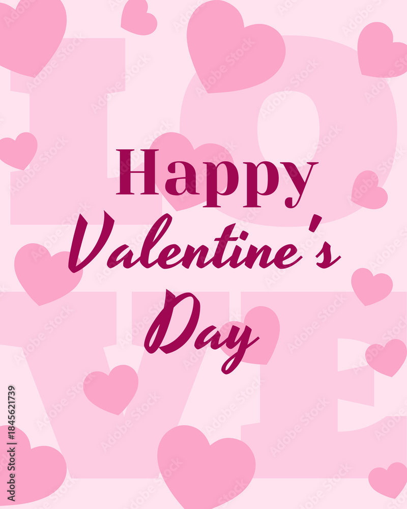 Naklejka premium Sweet Valentine's Day Romance. Pink and magenta greeting design for a sweet Valentine's Day, featuring hearts and faded