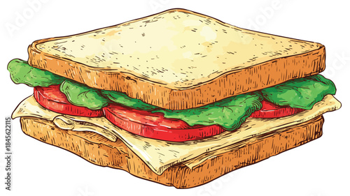 Delicious Vector Drawing of Sandwich with Another Sandwich on Top - Professional Food Illustration