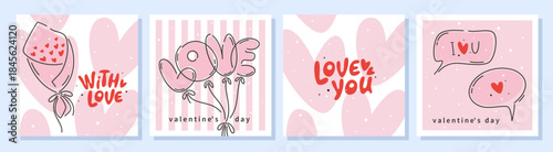 Happy Valentines Day cards. Cute hearts and the inscription I love you. Vector template for ads, banner, poster.
