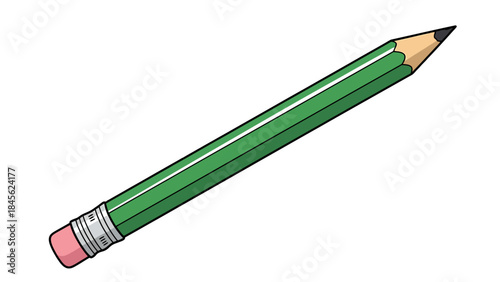 Vector Illustration of a Green Pencil with Pink Eraser
