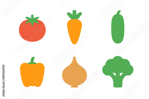 Glowing vegetable icons set with tomato carrot cucumber
