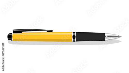 Vector Illustration of a Yellow and Black Pen with Silver Accents