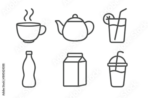 Line icons of various beverages on a dark background