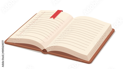Open Book with Red Bookmark - Flat Design Illustration