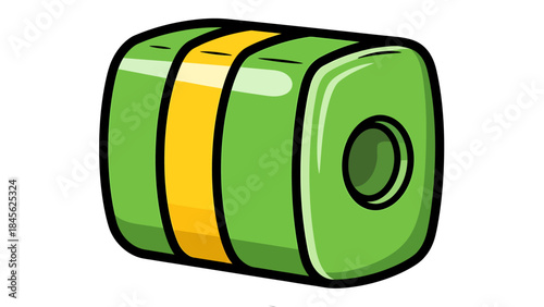 Green Pencil Sharpener with Yellow Stripe Illustration