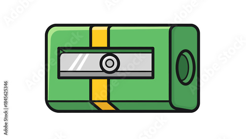 Green Pencil Sharpener with Yellow Stripe Illustration