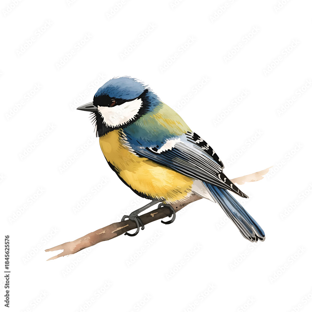 Naklejka premium Hand drawn watercolor great tit. Watercolor illustration, isolated on white. 