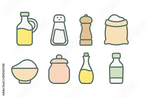 Set of kitchen ingredient icons in flat style