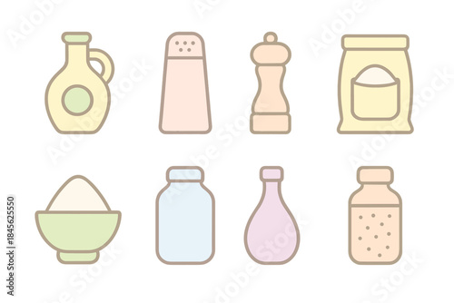 Pastel kitchen item icons set with jars and containers