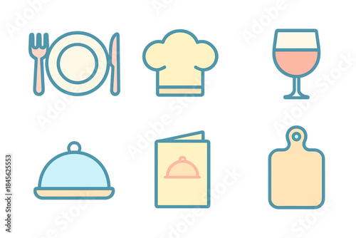Culinary themed icons with plate, chef hat, and wine glass