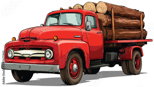 Red Truck with Wooden Front Piece Vector Illustration