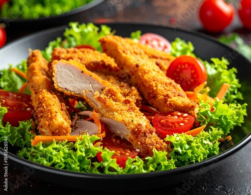 Putenstreifen auf knackigem Salat