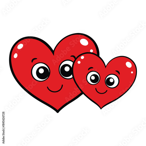 Two intertwined hearts, one red and one black, symbolizing love and passion with a hint of mystery, set against a simple, striking background.
