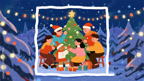 christmas tree and snowman