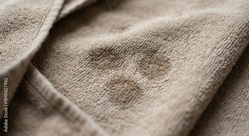 Wet Paw Print on a Green Towel, Close-Up View.