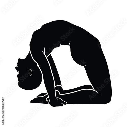 Black silhouette of a person in a yoga camel pose urdhva dhanurasana flexibility