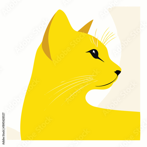 A cute yellow cartoon kitten character with a happy smile and fluffy fur is a fun vector illustration of a domestic pet animal