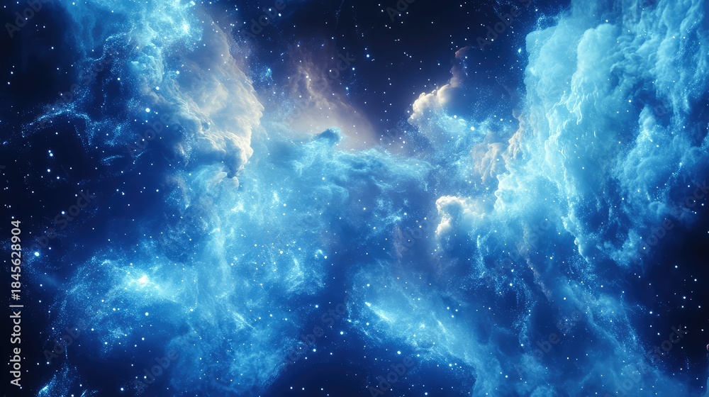 Obraz premium Blue and purple cosmic nebula cloud forming new stars and planetary systems, creating a vibrant abstract background representing the beauty and mystery of the universe