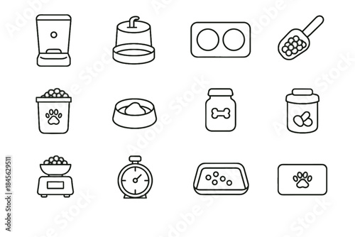Tray pet care container fountain icons icon wet bowl measuring timer scoop