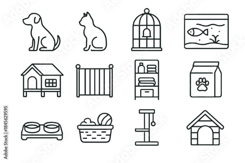 Icons silhouette vector rabbit fish cage gate icon care tree scratching feeding