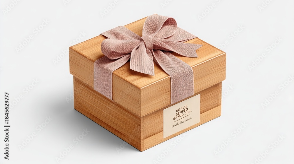 Naklejka premium Gift Box with Elegant Ribbon and Natural Wooden Texture Design