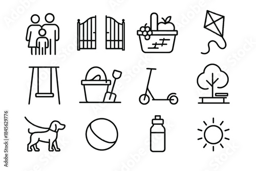 Vector flying swing bottle activities screen dog family scooter icon group free