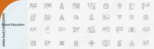 future education technology learning minimal line vector icon set