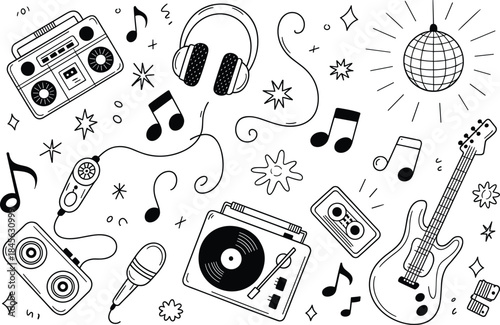 Black and white music equipment and accessories boombox