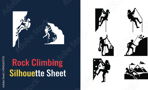 Collection of rock climbing silhouettes for adventure sports