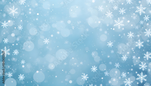 Light Blue Winter Snow Background with Soft Falling Snowflakes and Blurred Bokeh for Christmas and Holiday Designs