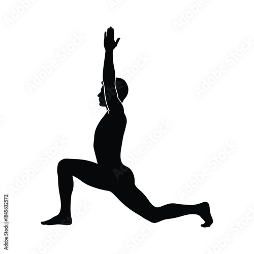 Black silhouette of a man in a yoga pose with arms raised exercise