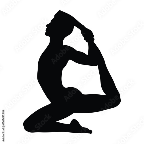 Black silhouette of a person in a yoga pose on a white background human figure