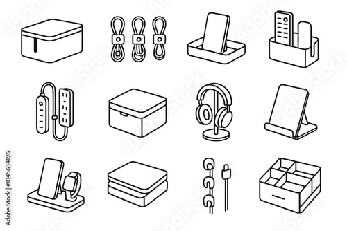 Stand minimalist box tablet cable vector remote organization laptop clips wall icon