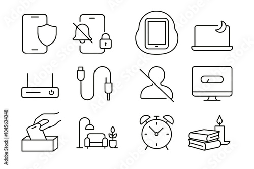 Icons icon switch vector time boundaries book unplugged symbol smartphone lock moon