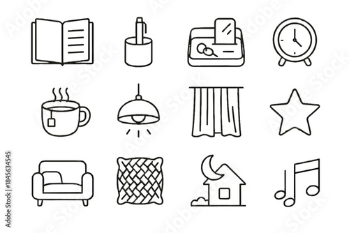 Evening icons vector planner light notebook minimal drink folds music icon notes