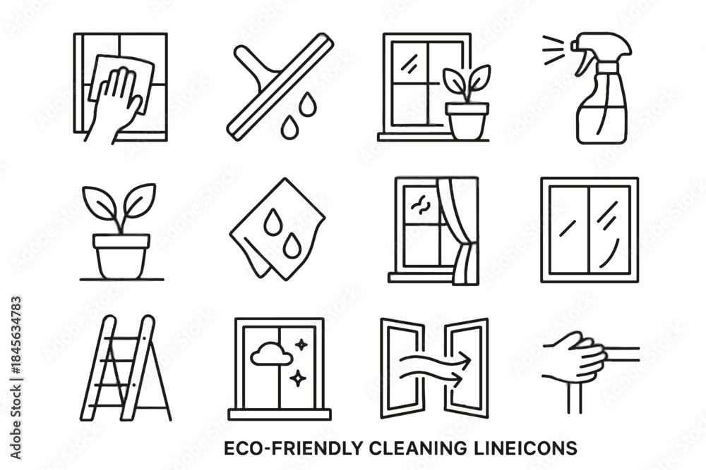 Naklejka premium Safety squeegee cloth minimal window cleaning icon icons vector eco drips breeze