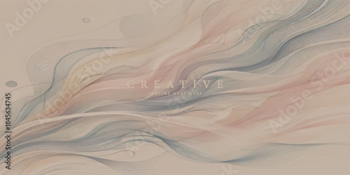 Premium background design with pink gold curve line pattern on backdrop. Vector horizontal template for invitation, banner, luxury voucher, prestigious gift certificate, voucher