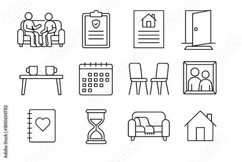Set family time chairs vector sitting table rules icons icon photo small