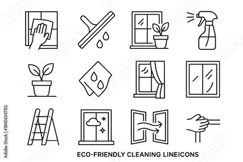 Safety squeegee cloth minimal window cleaning icon icons vector eco drips breeze