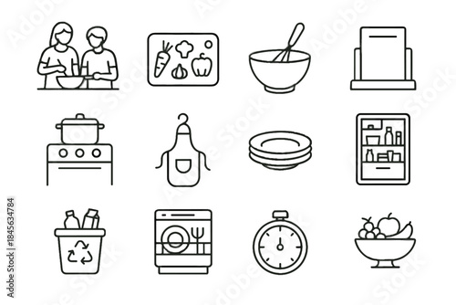 Holder vector cutting whisk icon fridge stove icons organized text shelves minimalist