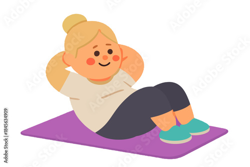 Woman exercising doing sit-ups on mat illustration