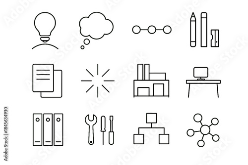 Arc icon minimal development workspace binder desk organized creative row vector icons