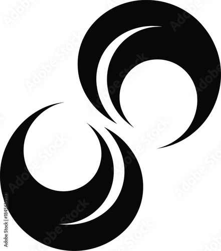 Abstract Swirl Symbol Icon – Black Circular Yin Yang Style Silhouette Illustration